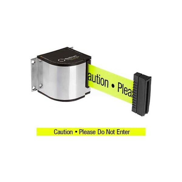 Lavi Industries Lavi Industries Wall Mount Retractable Belt Barrier, Matte Silver Case W/18' Neon Ylw "Caution" Belt 50-3015CL/18/FY/S6 - main